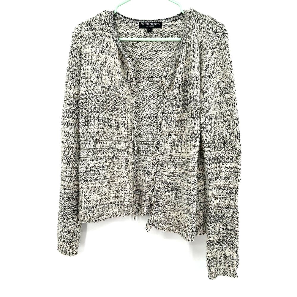 Central Park West Size XS Sweater Brown Cream Open Front Fringe Chunky Knit‎